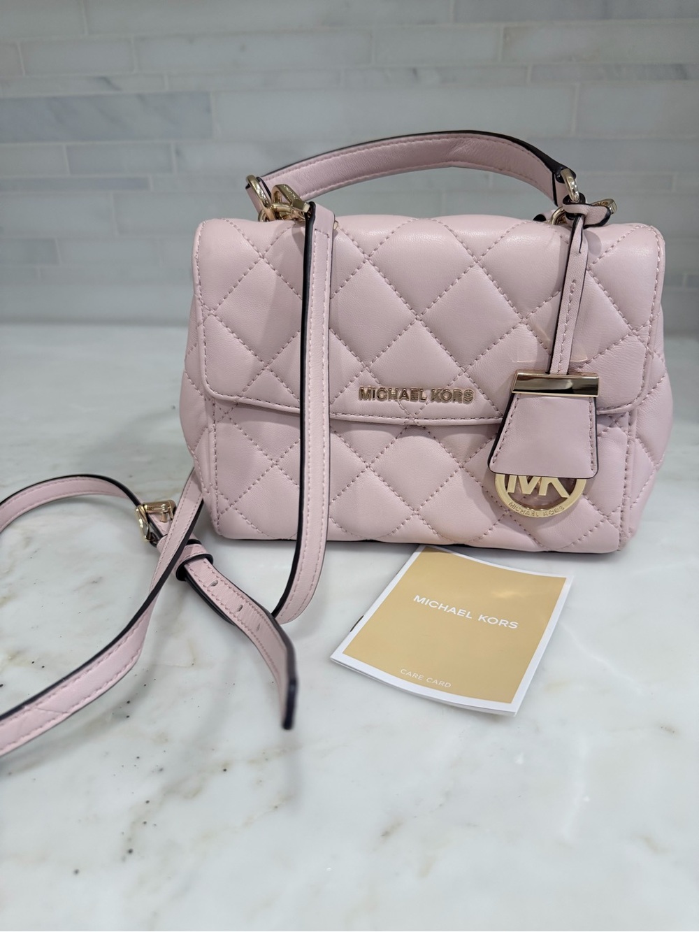 Michael Kors Pale Pink Quilted Leather Top-Handle Crossbody